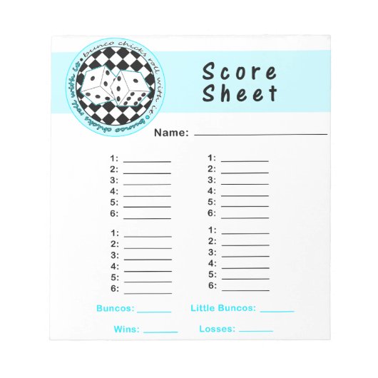 Bunco Chicks 転が with it Score Card - Blue ノートパッド (正面)