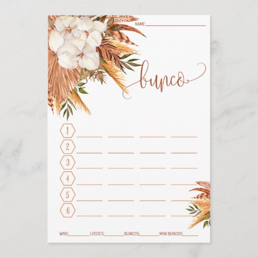 Bunco Score Card Fall Floral Pampas Grass メニュー (正面)