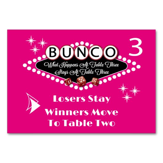 Bunco Table Card #3で発生する問題 テーブルナンバー (正面)