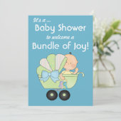 Bundle of Joy ベビーシャワー+かわいいベビーカー/ブルー 招待状 (スタンド正面)