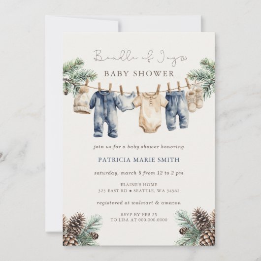 Bundle of Joy Baby Shower Winter Boy Shower 招待状 (正面)