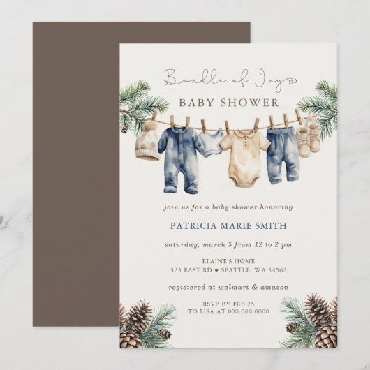 Bundle of Joy Baby Shower Winter Boy Shower 招待状 (正面/裏面)