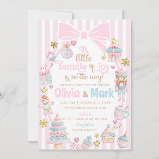 Bundle of Joy Christmas baby shower invite. 招待状 (正面)