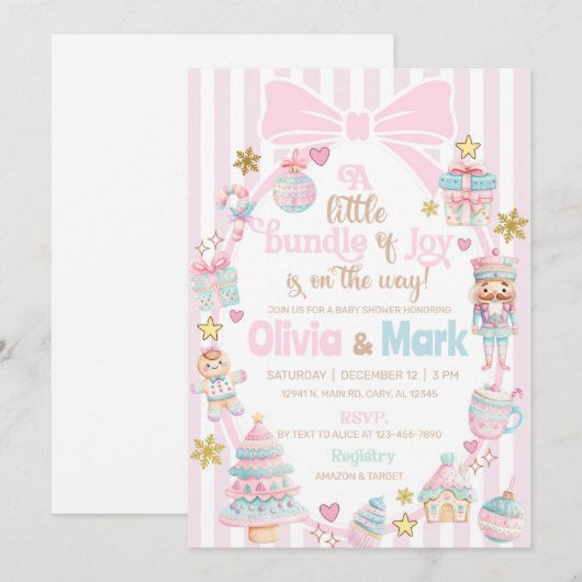 Bundle of Joy Christmas baby shower invite. 招待状 (正面/裏面)