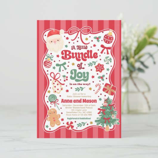 Bundle Of Joy Christmas Coquette Bow Baby Shower 招待状 (スタンド正面)