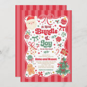 Bundle Of Joy Christmas Coquette Bow Baby Shower 招待状 (正面/裏面)