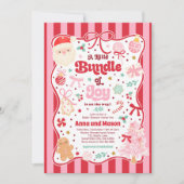 Bundle Of Joy Christmas Coquette Bow Baby Shower 招待状 (正面)