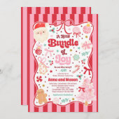 Bundle Of Joy Christmas Coquette Bow Baby Shower 招待状 (正面/裏面)