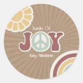Bundle of Joy Peace Pink Brown Baby Shower Hippie ラウンドシール (正面)
