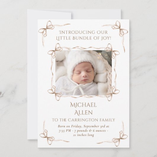 Bundle of Joy Photo Birth Announcement Card 案内状 (正面)