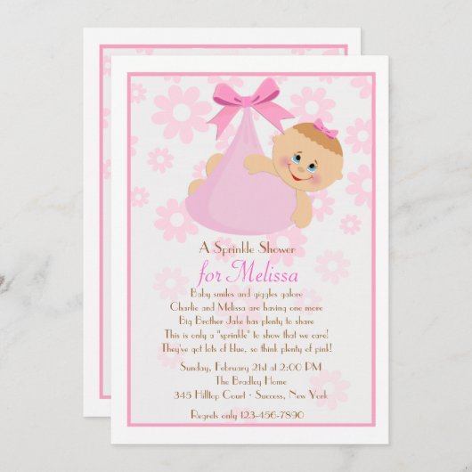 Bundle of Joy (Pk)散水ベビーシャワー招待状 招待状 (正面/裏面)