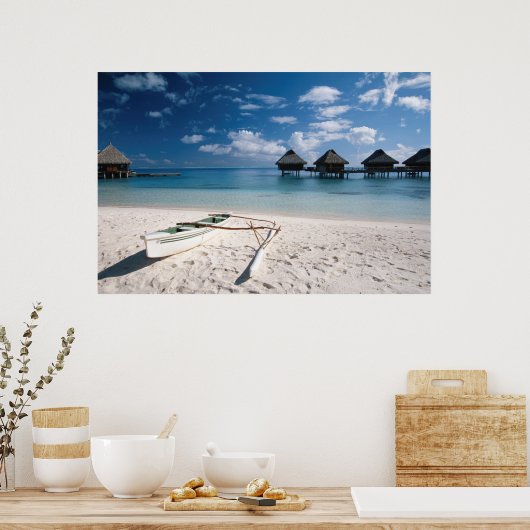 Bungalows from beach Motu Toopua ポスター (キッチン)