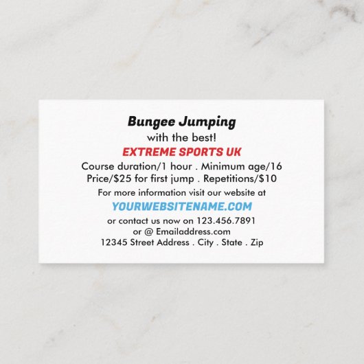 Bunjee Cartoon - Bungee Jumping Instructor 名刺 (裏面)