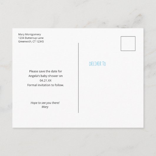 Bunniesハート少年の赤ちゃんシャワー日付を保存 案内ポストカード (裏面)