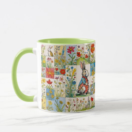 Bunniesヴィンテージフローラパッチワークレトロイースター マグカップ (左)