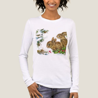Bunnies and Bird Enjoy Snow トライブレンドＴシャツ