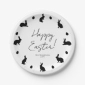 Bunnies And Eggs In Black Modern Happy Easter ペーパープレート (正面)