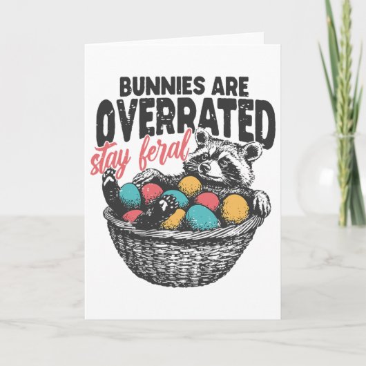 Bunnies Are Overrated Stay Feral Raccoon Retro Eas カード (正面)
