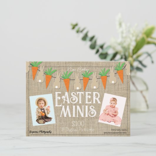 Bunnies & Carrotsイースターミニス写真フライヤー 招待状 (スタンド正面)