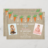Bunnies & Carrots Easter Birthday Party写真 招待状 (正面/裏面)