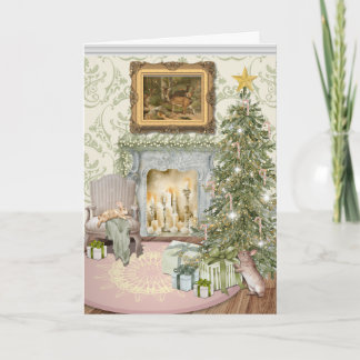 Bunnies Celebrating Christmas Folded Greeting Card カード