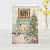 Bunnies Celebrating Christmas Folded Greeting Card カード (黄色い花)