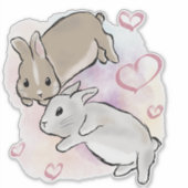 Bunnies cuddling watercolor  シール (正面)