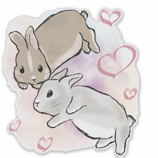 Bunnies cuddling watercolor シール (正面)