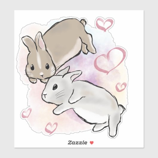 Bunnies cuddling watercolor  シール (シート)