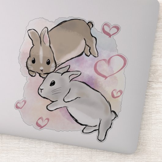Bunnies cuddling watercolor  シール (詳細)
