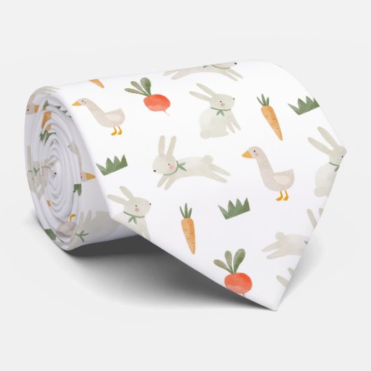 Bunnies & Ducks on the Farm Pattern ネクタイ (ロール)