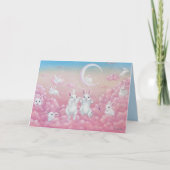 Bunnies in Pink Clouds Whimsical Art カード (正面)
