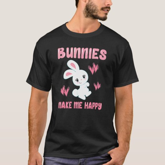 BUNNIES MAKE ME HAPPY PET Bunny Rabbit Graphic Tシャツ (正面)