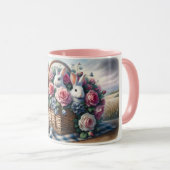 Bunnies Nestled Among Cottage Roses マグカップ (正面右)