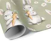 Bunnies with Carrots Green Daisy Flowers Birthday ラッピングペーパー (ロールコーナー)