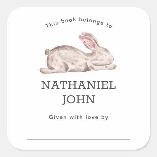 Bunnyベビー初の図書館+ネームブック スクエアシール (正面)