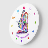 Bunny おもしろい Love Flower -文字/名前の追加 ラージ壁時計 (傾斜)