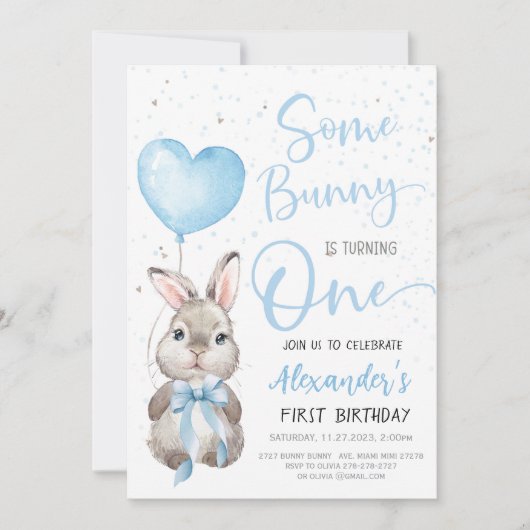 Bunny 1st Birthday Boy 招待状 (正面)