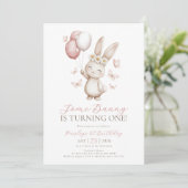 Bunny 1st Birthday Daisy Balloon Butterfly 招待状 (スタンド正面)
