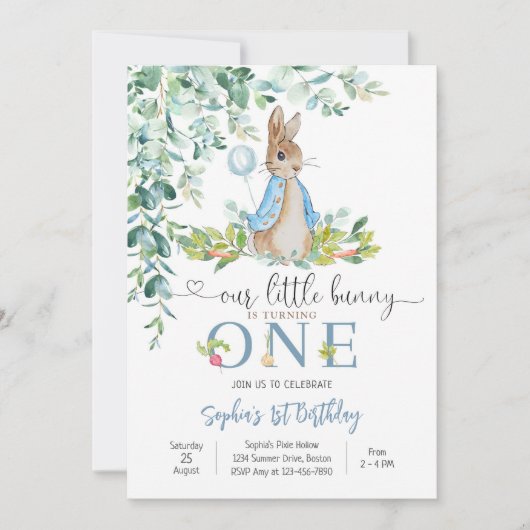 Bunny 1st Birthday Invitation 招待状 (正面)