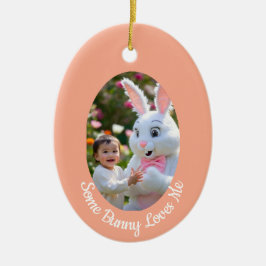Bunny and Child photo in Oval Frame Easter セラミックオーナメント