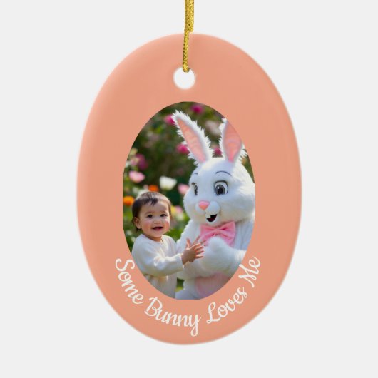 Bunny and Child photo in Oval Frame Easter セラミックオーナメント (正面)