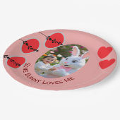 Bunny and Child photo in Oval Frame &Hearts Easter ペーパープレート (アングル)