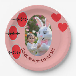 Bunny and Child photo in Oval Frame &Hearts Easter ペーパープレート