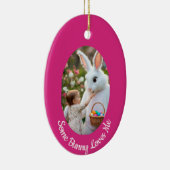 Bunny and Child photo pink blue Oval Frame Easter セラミックオーナメント (右)