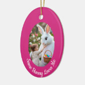 Bunny and Child photo pink blue Oval Frame Easter セラミックオーナメント (左)