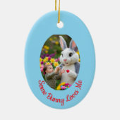 Bunny and Child photo pink blue Oval Frame Easter セラミックオーナメント (裏面)