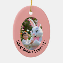 Bunny and Child two photos Oval Frame Easter セラミックオーナメント