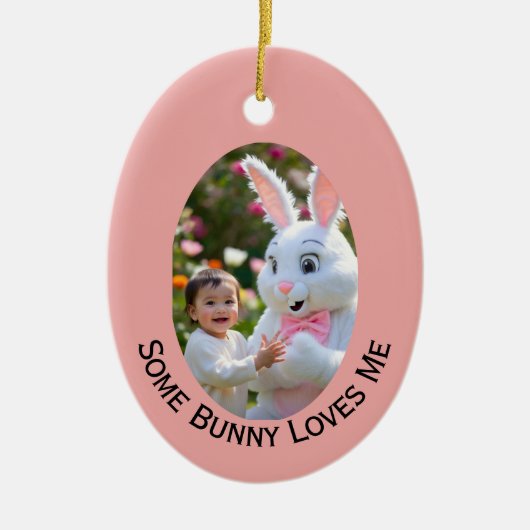 Bunny and Child two photos Oval Frame Easter セラミックオーナメント (正面)