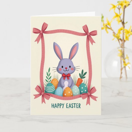 Bunny And Decorated Eggs Card カード (黄色い花)